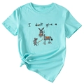 Detail of mint green T-shirt featuring funny rat and donkey print with a stylish knotted hem - Deep Water Blue
