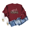 Close-up of burgundy girl MAMA sweatshirt with leopard print letters and ribbed details - Wine Red (White Letters)