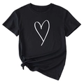 Détail du t-shirt noir en coton avec imprimé cœur blanc minimaliste et nœud latéral - Noir (Police Blanche)