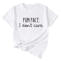 Close-up of white cotton t-shirt with black FUN FACT print and stylish front knot detail - S / White