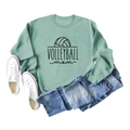 Flat lay of sage green volleyball mom sweatshirt with denim jeans and canvas shoes - Light Green (Black Text)