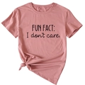 Women's dusty rose crew neck T-shirt with FUN FACT I DON'T CARE slogan and knot hem - S / Rose Gold (Black Font)