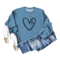 Flat lay of casual blue crewneck sweatshirt with heart math graphic and denim shorts - Blue (Black Font)
