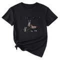Close-up of funny donkey and mouse graphic print on black cotton knot-front T-shirt - Black