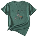 Detail of green T-shirt with 'I don't give a' mouse and donkey graphic and side knot - Vintage Green