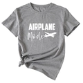 Gray t-shirt detail showing Airplane Mode print and decorative side knot design - S / Dark Gray (White Font)