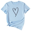 Détail d'un t-shirt bleu clair avec imprimé cœur noir et nœud décoratif sur le bas - Bleu Clair (Police Noire)