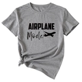 Detail of gray airplane mode t-shirt featuring a stylish side knot and soft cotton texture - S / Dark Gray (Black Font)