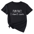 Detail of black T-shirt featuring Fun Fact I Don't Care slogan and knotted hem design - S / Black
