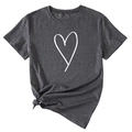 Détail du t-shirt gris anthracite avec motif cœur blanc et nœud décoratif à l'ourlet - Gris Chiné (Police Blanche)