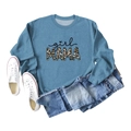 Detail of Girl MAMA leopard print lettering on a casual denim blue sweatshirt - Blue (Black Print)