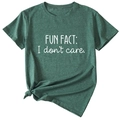 Detail of dark green t-shirt with Fun Fact I don't care text and side knot detail - S / Vintage Green