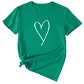 T-shirt vert à col rond avec imprimé cœur et détail de nœud élégant à l'ourlet - Vert Foncé (Police Blanche)