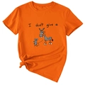 Detail of orange t-shirt featuring graphic of a mouse pulling a donkey with humorous text - Orange