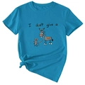 Detail of teal crew neck t-shirt featuring mouse and donkey print with a stylish front knot - Lake Blue