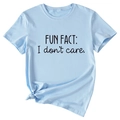 Detail of light blue cotton T-shirt featuring a fun fact slogan with side knot design - S / Light Blue
