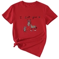 Detail of red crew neck t-shirt featuring I don't give a funny cartoon print and knotted hem - Red