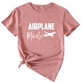 Détail du t-shirt rose avec imprimé AIRPLANE Mode et nœud latéral élégant - S / Or Rose (Police Blanche)
