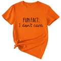 Detail of orange t-shirt with Fun Fact I Don't Care print and stylish side knot design - S / Orange