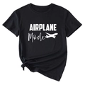 Détail du t-shirt noir en coton avec imprimé blanc AIRPLANE Mode et ourlet noué à la taille - S / Noir (Police Blanche)