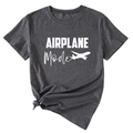 Détail d'un t-shirt gris anthracite avec motif Airplane Mode blanc et nœud latéral - S / Gris Chiné (Police Blanche)