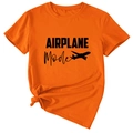 Détail d'un t-shirt orange en coton avec imprimé avion et nœud décoratif au bas - S / Orange (Police Noire)