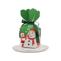 Green Christmas gift box with Santa and snowman patterns and decorative green ribbon bow - Green