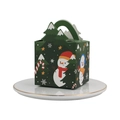Green Christmas snowman gift box with handle and snowy trees for holiday candy packaging - Green