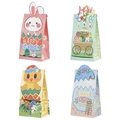 Set of 4 Easter paper gift bags with bunny and chick designs in pastel colors - Easter Food Bags 24pcs/pack