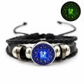 Bracelet multicouche en cuir signe Gémeaux avec pendentif constellation luminescent vert - Gémeaux