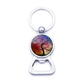 Silver tree of life bottle opener keychain with a colorful artistic glass cabochon - Colorful Gradient Tree Of Life (JY006597-3)