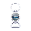 Porte-clés décapsuleur arbre de vie avec gemme bleue et anneau en métal poli - Arbre de Vie Dégradé Bleu Blanc (JY006597-12)