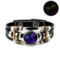 Luminous Aquarius constellation multilayer leather bracelet with glowing glass charm - 11-Aquarius