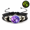 Bracelet Sagittaire multicouche en cuir tressé avec cabochon en verre phosphorescent - Sagittaire