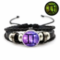 Detail of Gemini leather bracelet showing the glowing constellation sign in the dark - Gemini