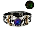 Luminous Pisces constellation bracelet with multilayer black braided leather band - 12-Pisces