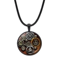 Close-up of Viking Odin compass pendant with steampunk gears and black braided leather cord - Steampunk Viking Rune (JY006538-4)