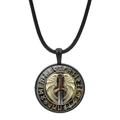 Close-up of Viking compass pendant with winged sword and Nordic runes on braided leather cord - Sword Wing Rune (JY006538-5)