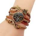 Detail of layered brown leather Viking compass bracelet with steampunk gear and butterfly charm - Steampunk Gear Style (JY006532-4)