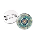 Silver Yoga Mandala Flower brooch featuring bohemian geometric glass gem artwork - Blue & Yellow Mandala Style (JY006640 Silver-1)