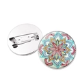 Silver round mandala glass brooch with colorful geometric floral pattern and pin back - Red-Orange Mandala Style (JY006640 Silver-2)