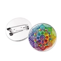 Artistic mandala glass cabochon brooch pins with silver metal back and safety pin clasp - Colorful Mandala Style (JY006640 Silver-3)