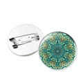 Silver mandala flower glass dome brooch pins with intricate yellow-green patterns - Green & Yellow Mandala Style (JY006640 Silver-12)