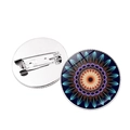 Detailed front and back view of a silver mandala yoga brooch with vibrant patterns - Blue & Orange Mandala Style (Silver - JY006640-6)