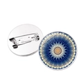 Macro detail of silver mandala brooch showing blue glass dome and safety pin back - Light Blue Mandala Style (JY006640 Silver-7)