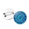 Detail showing front and back of silver mandala brooch with blue art glass cabochon - Symmetrical Blue Mandala Style (JY006640 Silver-8)
