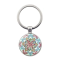 Silver yoga mandala flower glass dome keychain with vibrant multicolored floral pendant - Red Blue Yellow Green Mixed Mandala (JY006636-2)