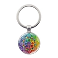Silver yoga mandala flower glass keychain with vibrant geometric patterns for women - Bright Multicolored Mandala (JY006636-3)