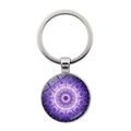 Macro view of purple yoga mandala glass pendant keychain with silver metal alloy ring - Purple Series Geometric Mandala (JY006636-4)