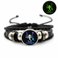 Glow-in-the-dark Scorpio multi-layer braided leather bracelet with luminous zodiac charm - Scorpio